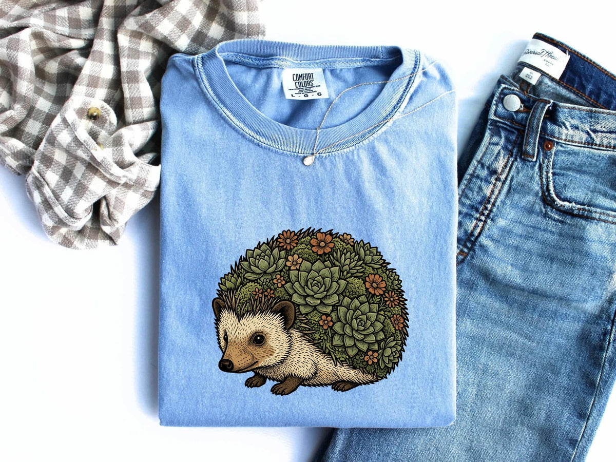 Hedgehog Succulent Shirt, Cute Hedgehog Tee, Plant Lover Graphic Tee