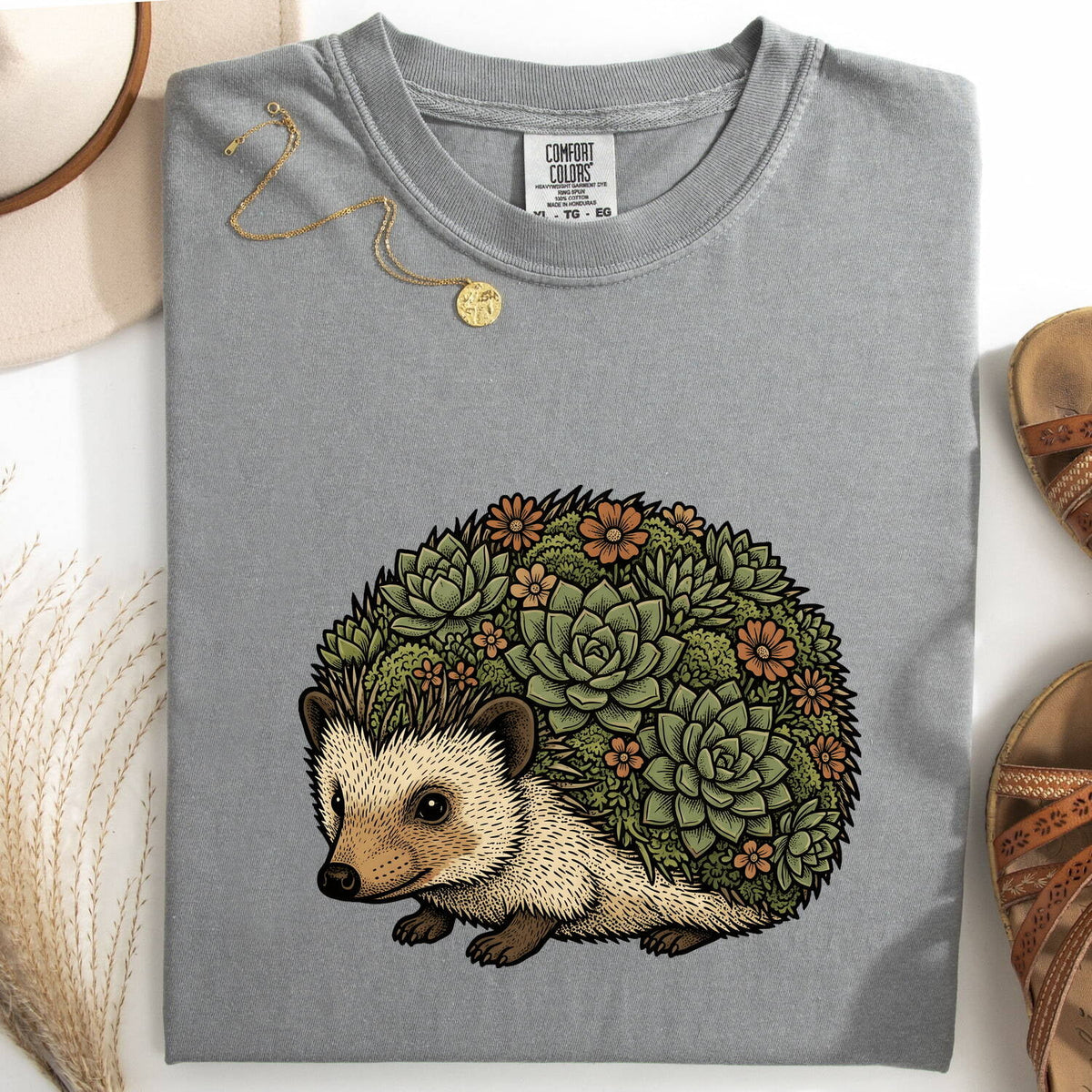 Hedgehog Succulent Shirt, Cute Hedgehog Tee, Plant Lover Graphic Tee