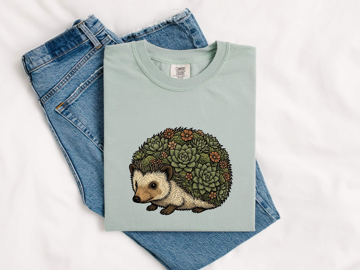 Hedgehog Succulent Shirt, Cute Hedgehog Tee, Plant Lover Graphic Tee