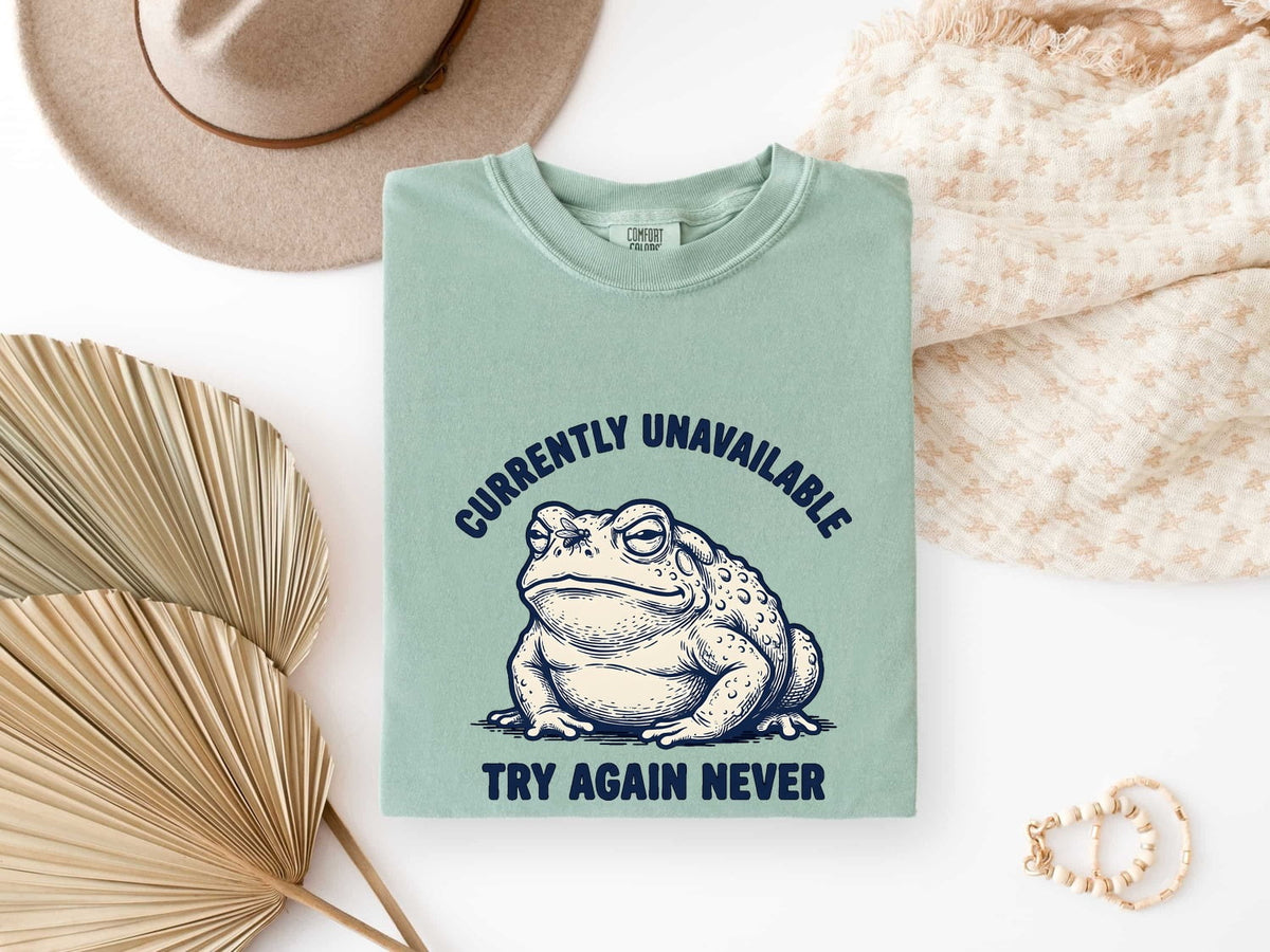 Currently Unavailable Shirt, Try Again Never Tee, Funny Frog Shirt