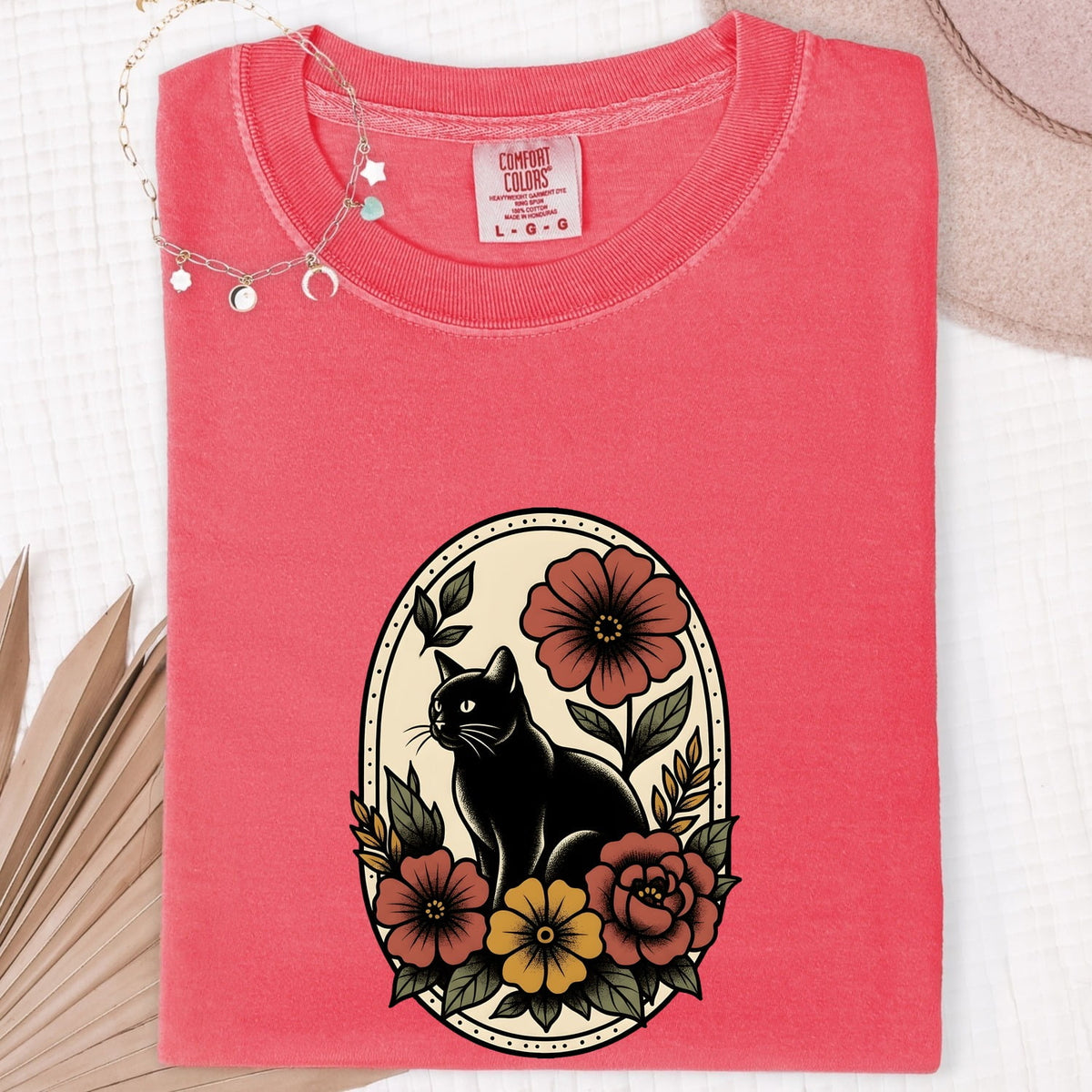 Black Cat Shirt, Floral Cat Tee, Gothic Cat Graphic Tee