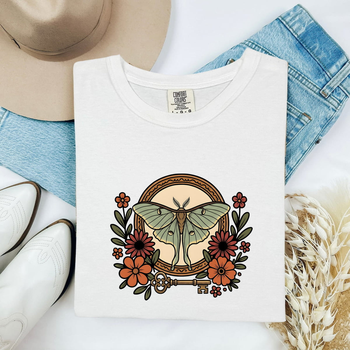 Luna Moth Shirt, Floral Moth Tee, Botanical Graphic Tee