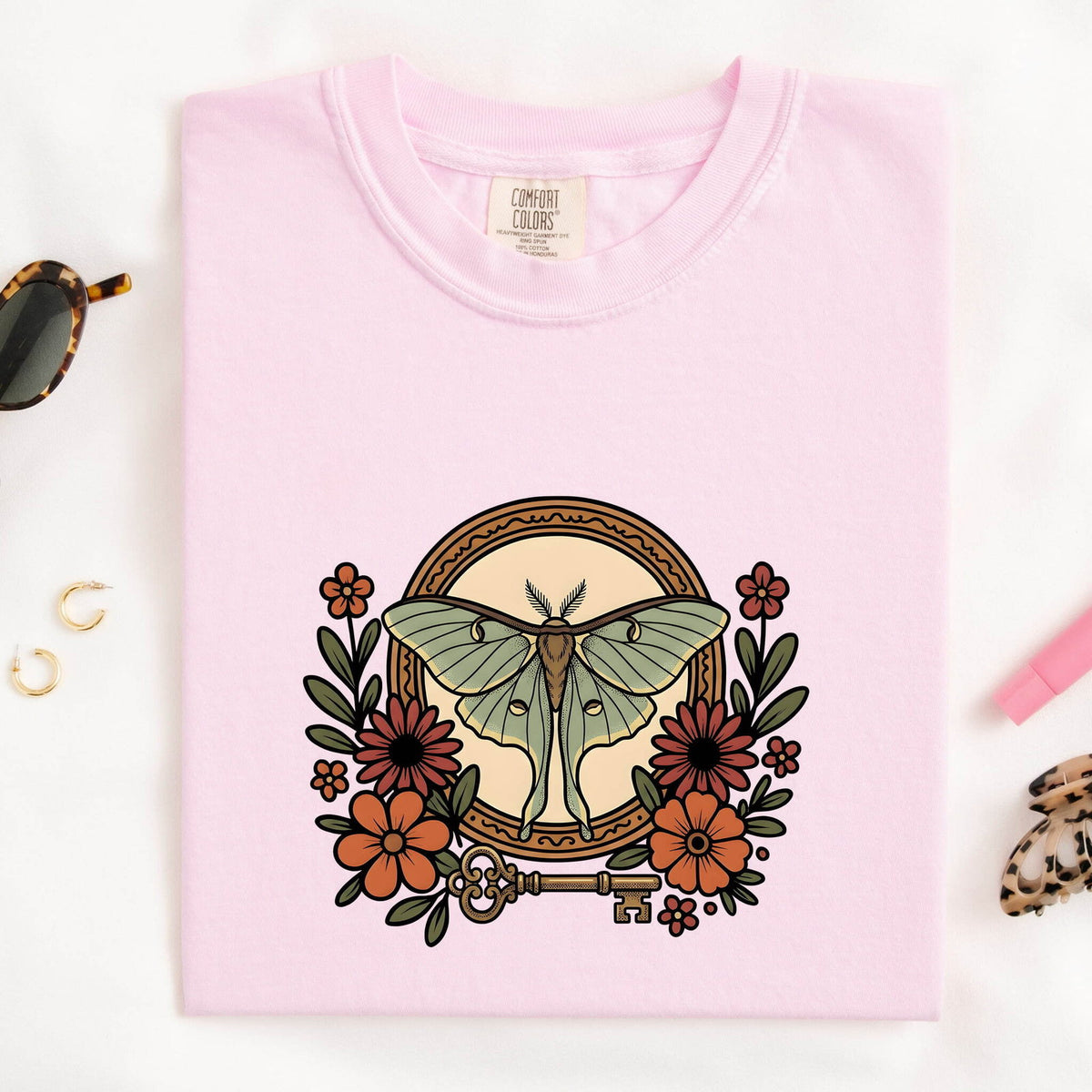 Luna Moth Shirt, Floral Moth Tee, Botanical Graphic Tee