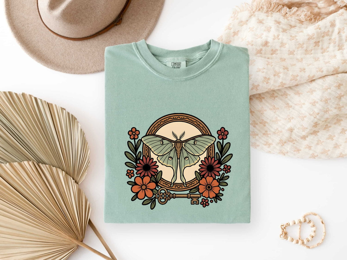 Luna Moth Shirt, Floral Moth Tee, Botanical Graphic Tee