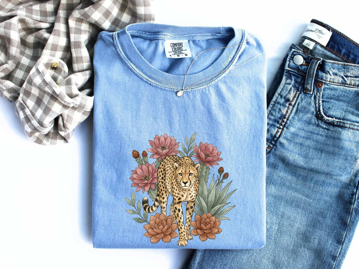 Leopard Floral Shirt, Botanical Leopard Tee, Wildflower Animal Graphic Tee
