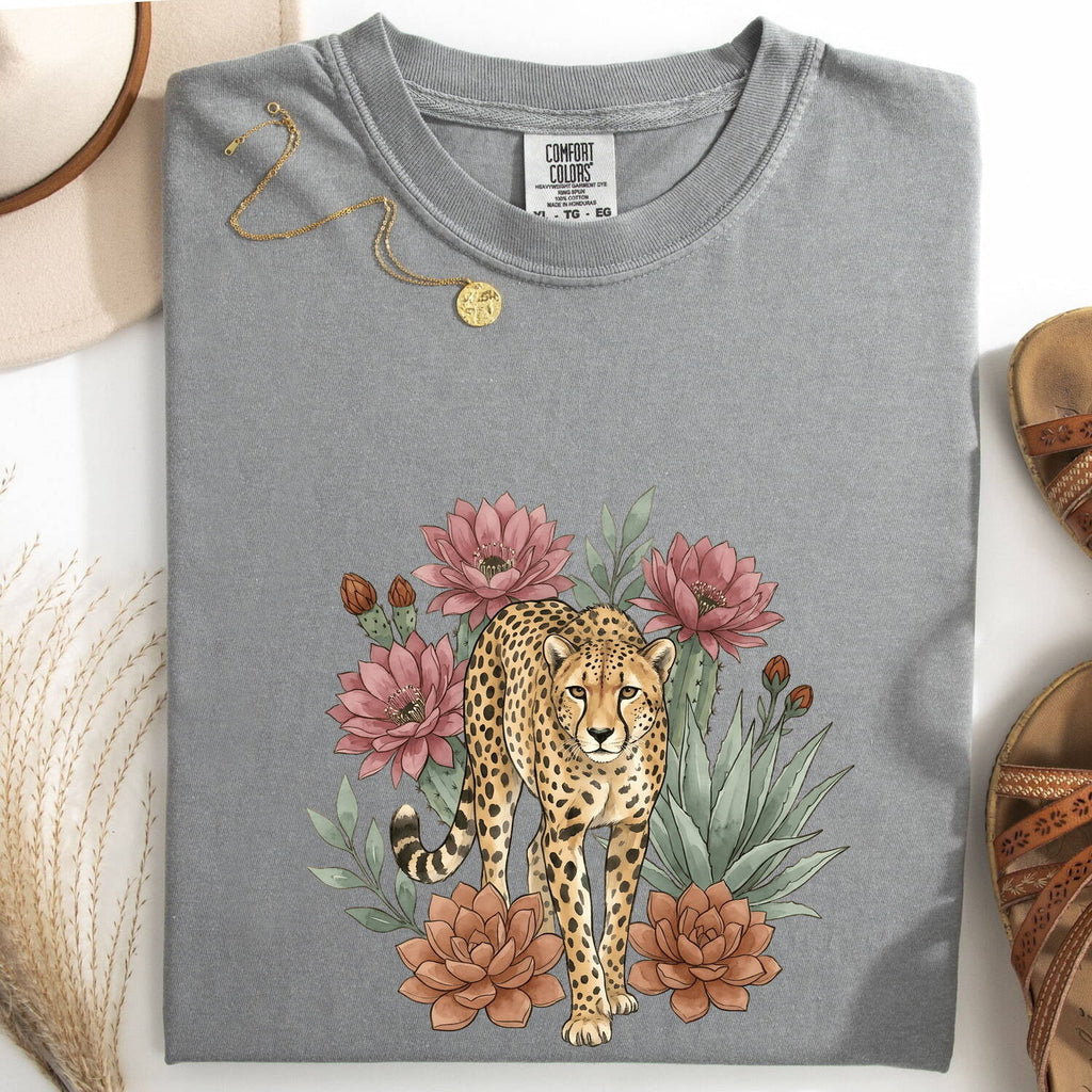Leopard Floral Shirt, Botanical Leopard Tee, Wildflower Animal Graphic Tee
