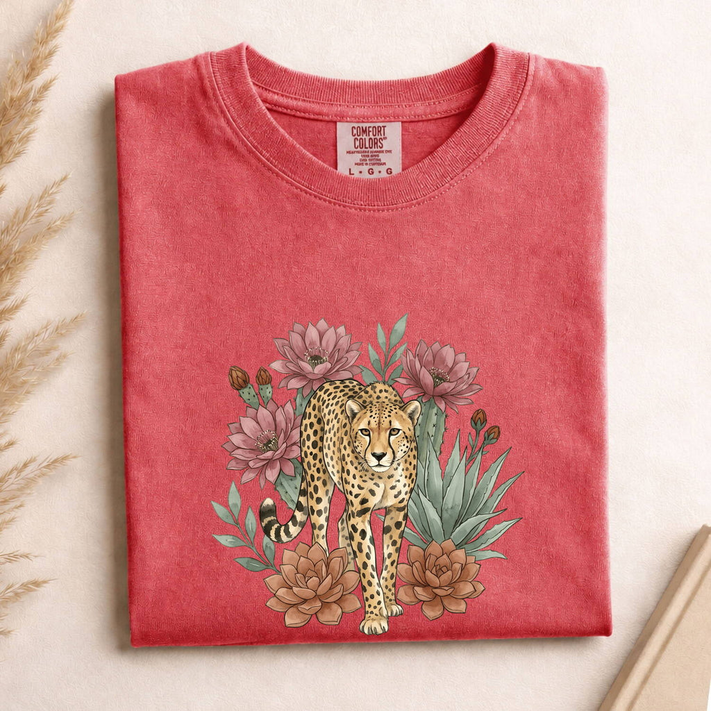 Leopard Floral Shirt, Botanical Leopard Tee, Wildflower Animal Graphic Tee