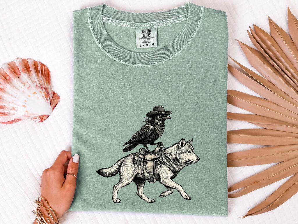 Raven and Wolf Shirt, Western Gothic Tee, Vintage Wildlife Graphic Tee