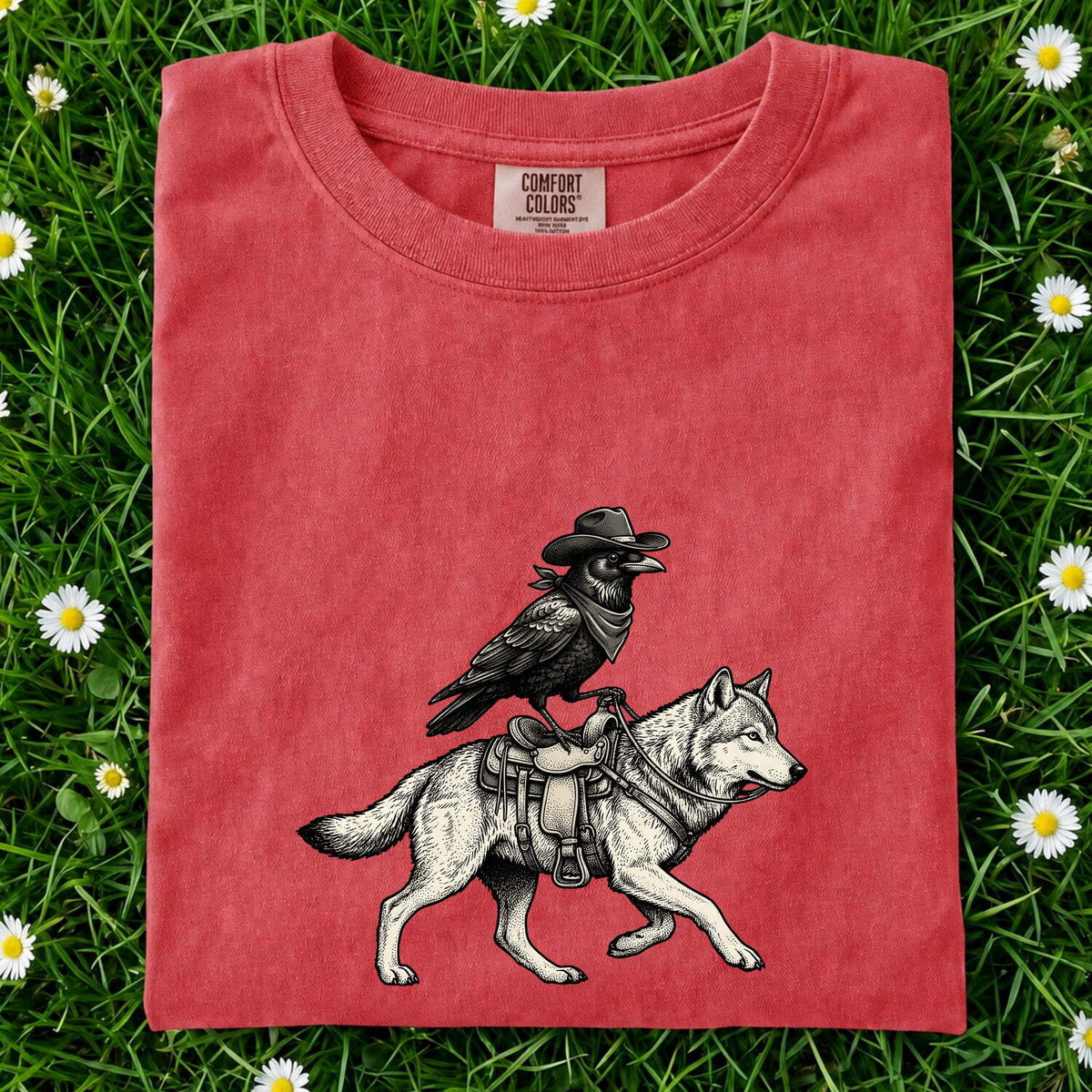 Raven and Wolf Shirt, Western Gothic Tee, Vintage Wildlife Graphic Tee