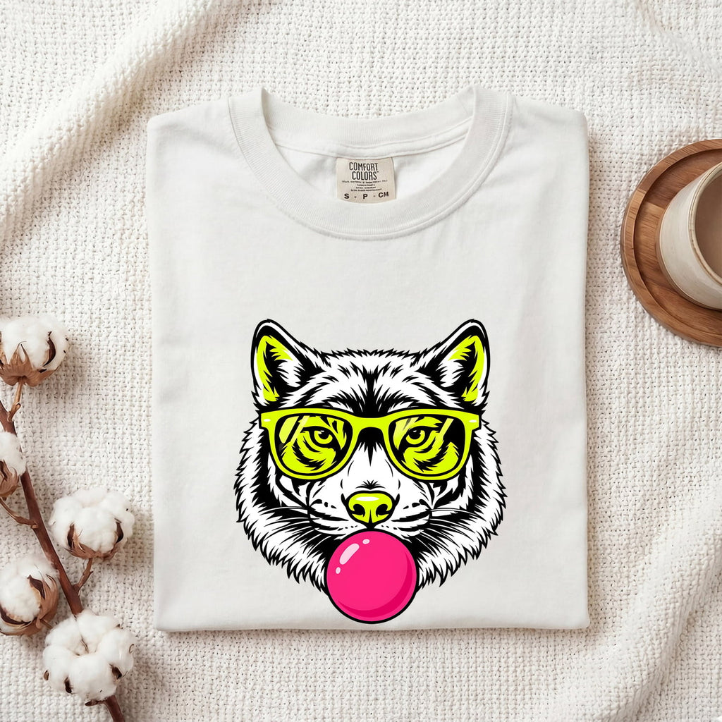 Funny Wolf Shirt, Bubble Gum Wolf Tee, Cool Animal Graphic Tee