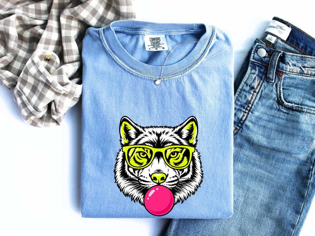 Funny Wolf Shirt, Bubble Gum Wolf Tee, Cool Animal Graphic Tee