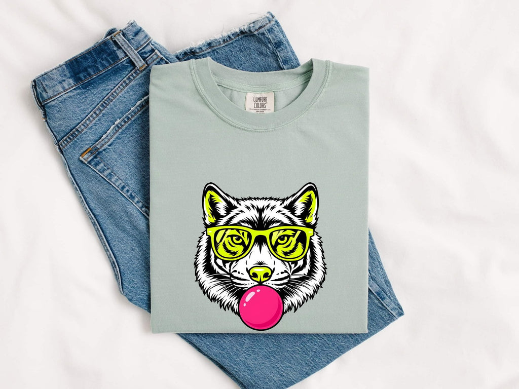 Funny Wolf Shirt, Bubble Gum Wolf Tee, Cool Animal Graphic Tee