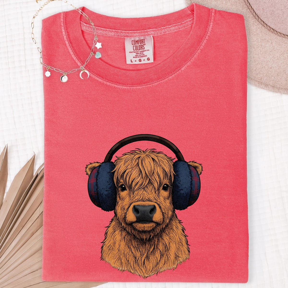 Highland Cow Shirt, Cow with Headphones Tee, Funny Cow Tee