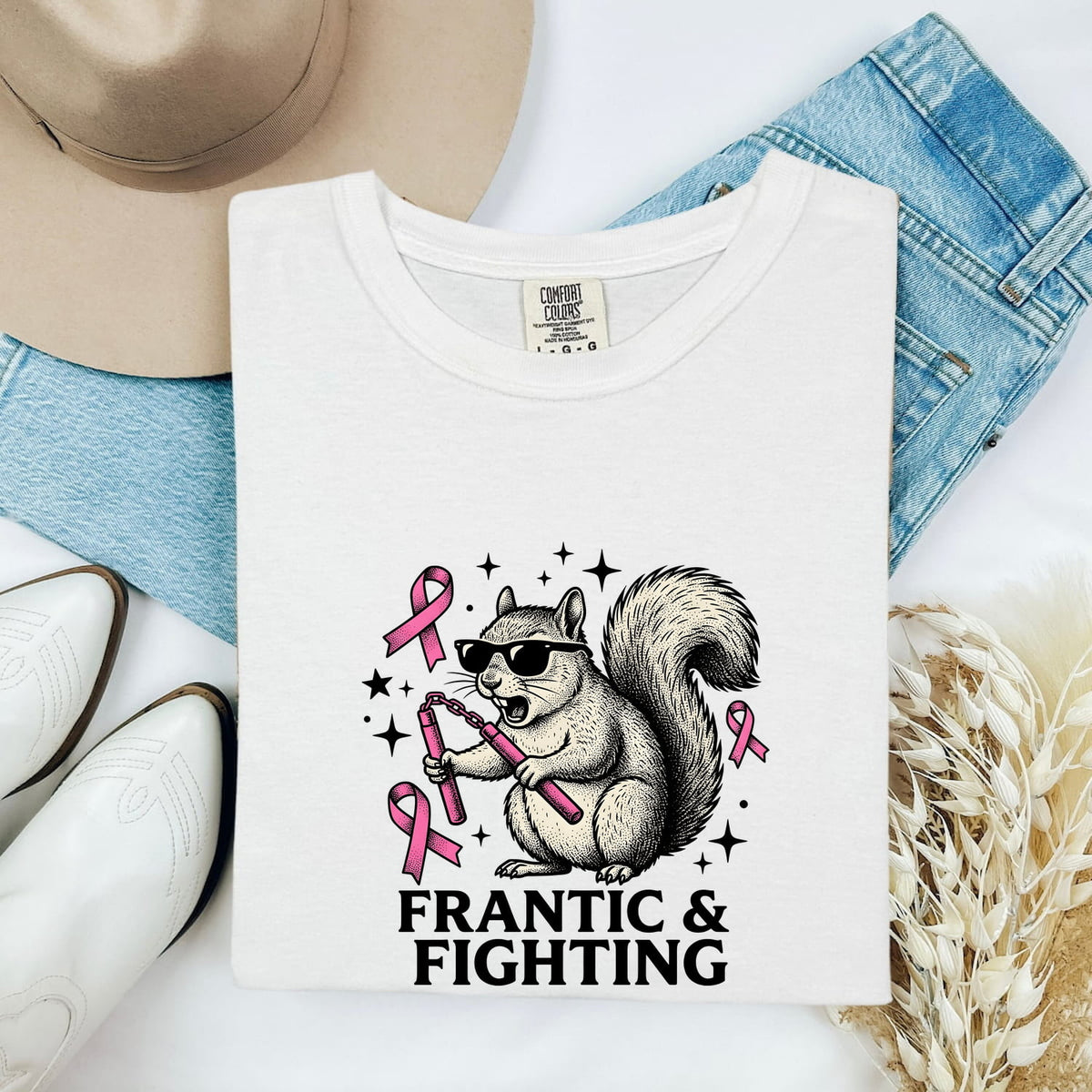 Frantic & Fighting Shirt, Breast Cancer Awareness Tee, Pink Ribbon Shirt