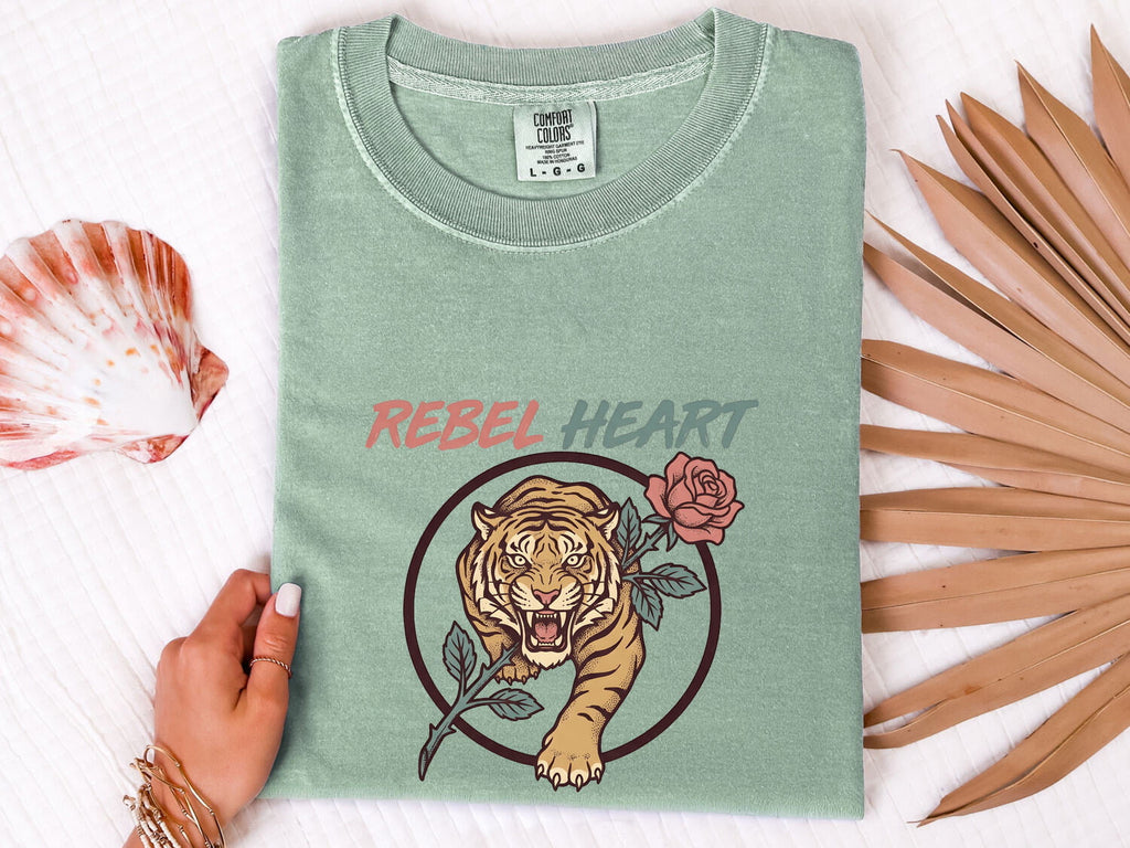 Rebel Heart Shirt, Tiger Graphic Tee, Vintage Tattoo Tee