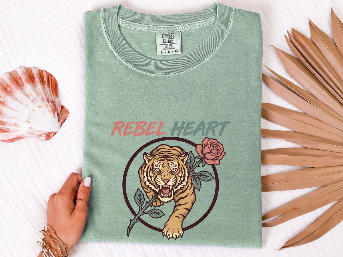 Rebel Heart Shirt, Tiger Graphic Tee, Vintage Tattoo Tee