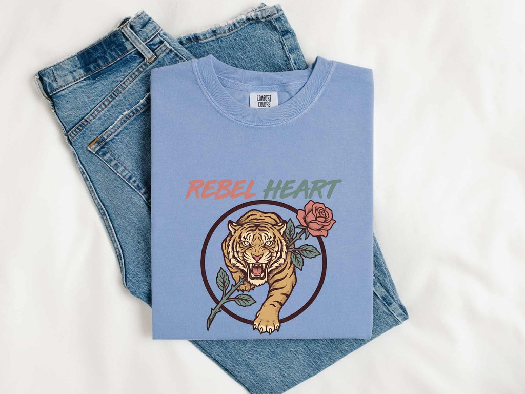 Rebel Heart Shirt, Tiger Graphic Tee, Vintage Tattoo Tee