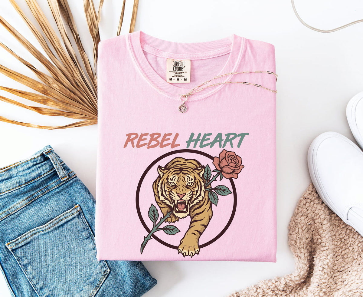 Rebel Heart Shirt, Tiger Graphic Tee, Vintage Tattoo Tee