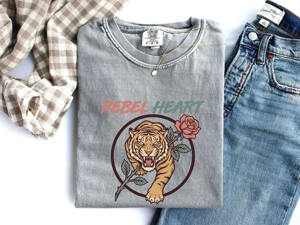 Rebel Heart Shirt, Tiger Graphic Tee, Vintage Tattoo Tee