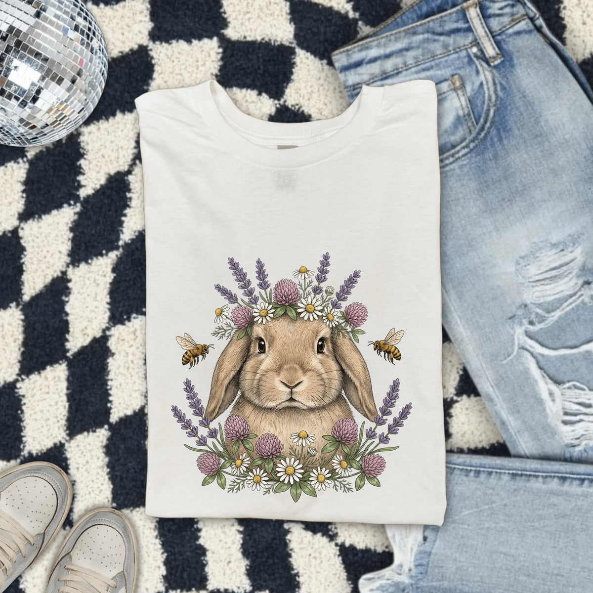 Floral Bunny Shirt, Rabbit Graphic Tee, Cottagecore Tee