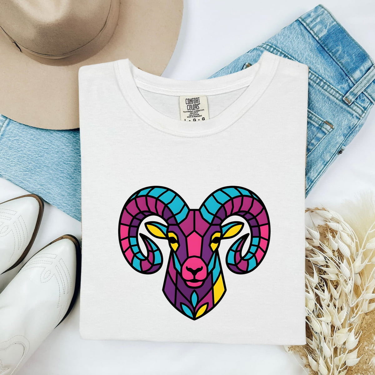 Colorful Ram Shirt, Stained Glass Animal Tee, Bighorn Sheep Tee
