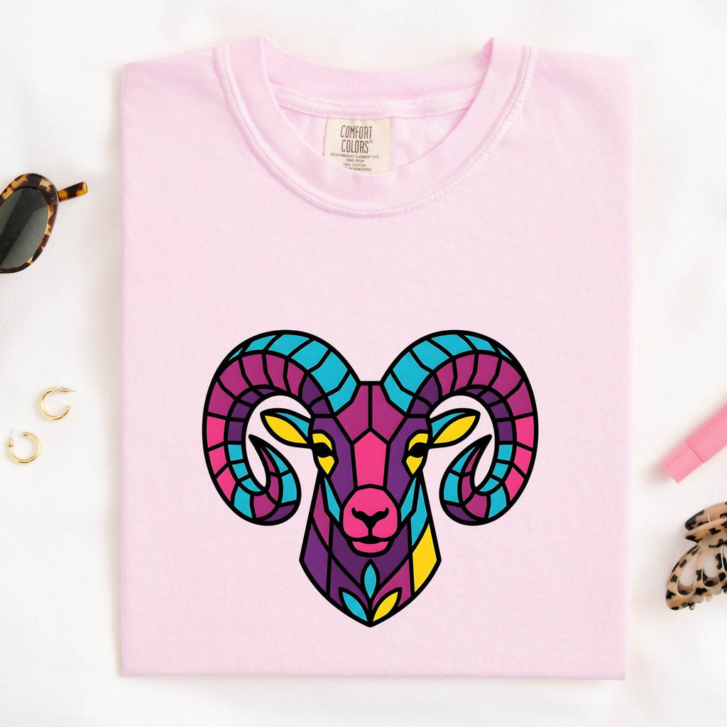 Colorful Ram Shirt, Stained Glass Animal Tee, Bighorn Sheep Tee