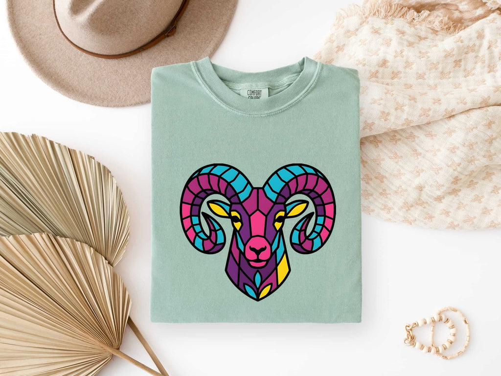 Colorful Ram Shirt, Stained Glass Animal Tee, Bighorn Sheep Tee