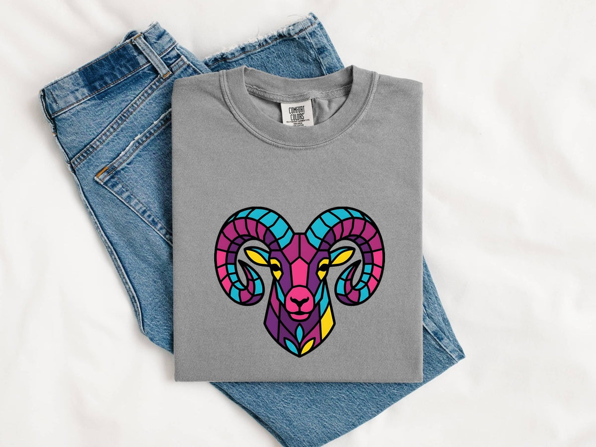 Colorful Ram Shirt, Stained Glass Animal Tee, Bighorn Sheep Tee
