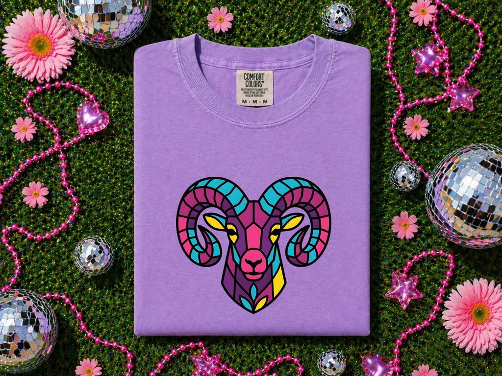 Colorful Ram Shirt, Stained Glass Animal Tee, Bighorn Sheep Tee