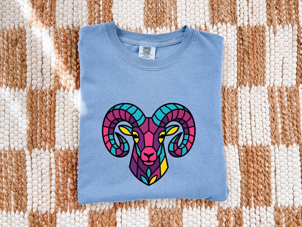 Colorful Ram Shirt, Stained Glass Animal Tee, Bighorn Sheep Tee