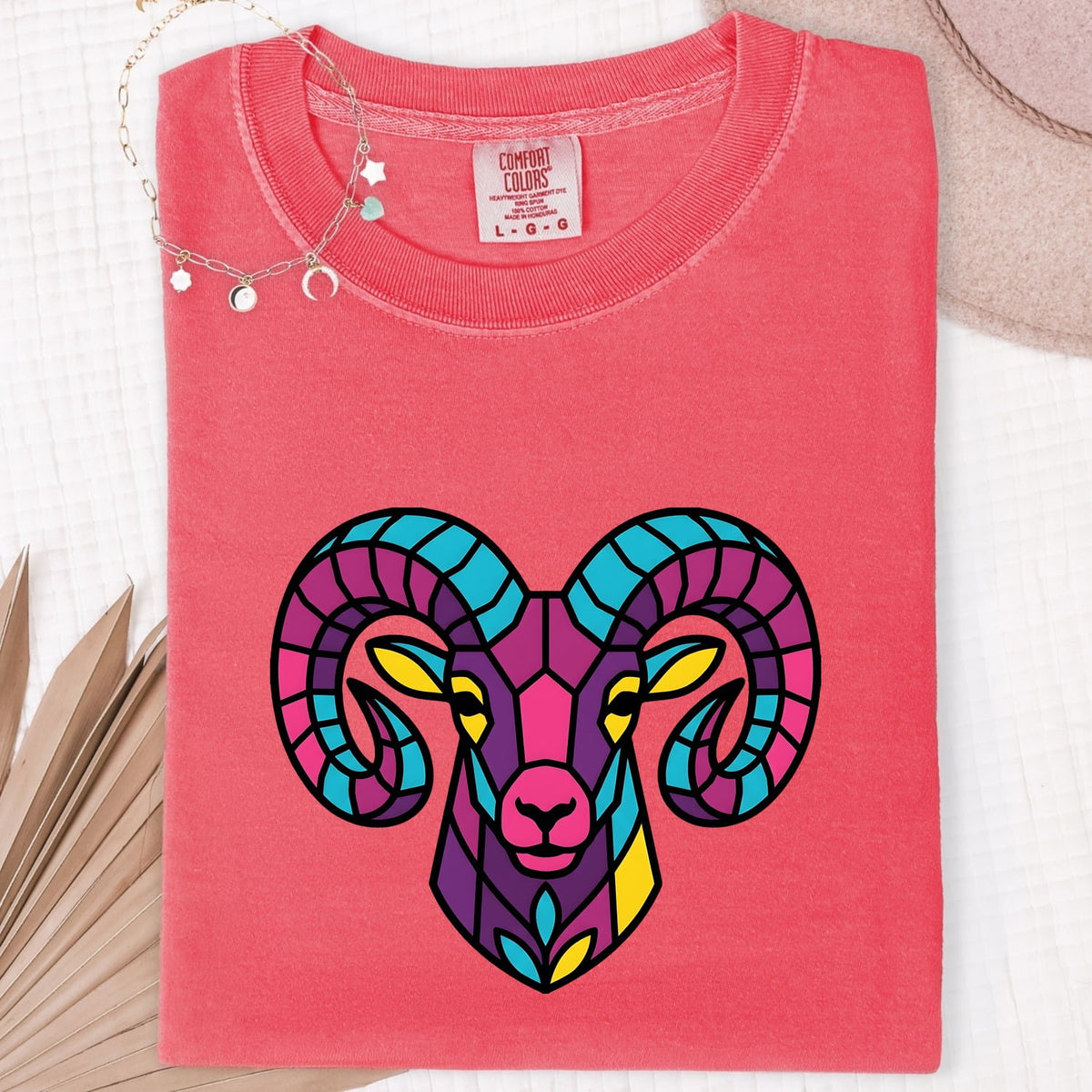 Colorful Ram Shirt, Stained Glass Animal Tee, Bighorn Sheep Tee