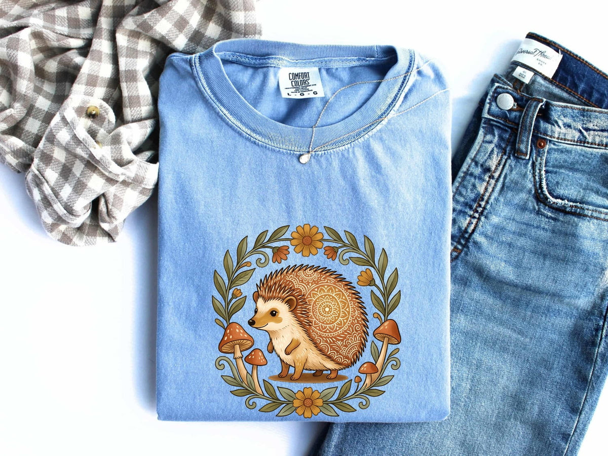 Cute Hedgehog Shirt, Cottagecore Graphic Tee, Woodland Animal Tee