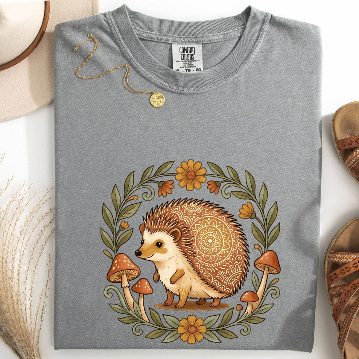 Cute Hedgehog Shirt, Cottagecore Graphic Tee, Woodland Animal Tee