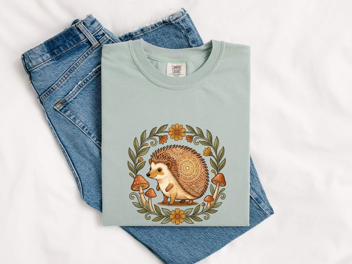 Cute Hedgehog Shirt, Cottagecore Graphic Tee, Woodland Animal Tee