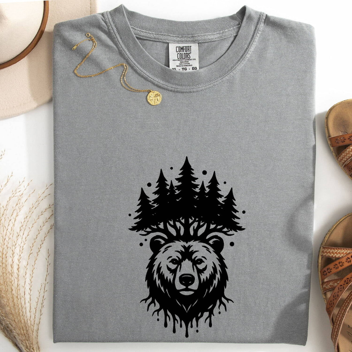 Bear Forest Shirt, Grizzly Bear Graphic Tee, Mountain Nature Tee