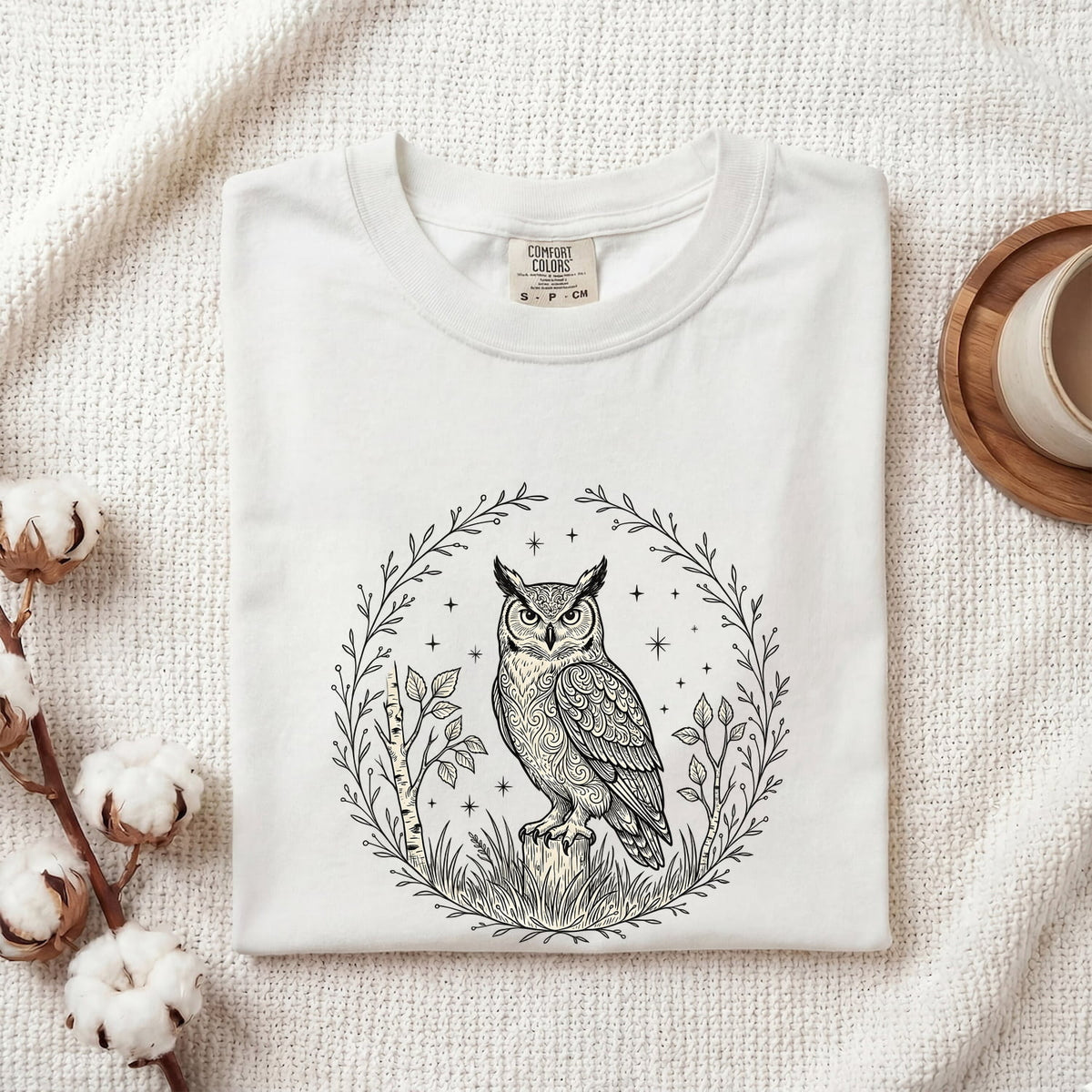 Celestial Owl Shirt – Vintage Botanical Owl Graphic Tee, Boho Nature Shirt