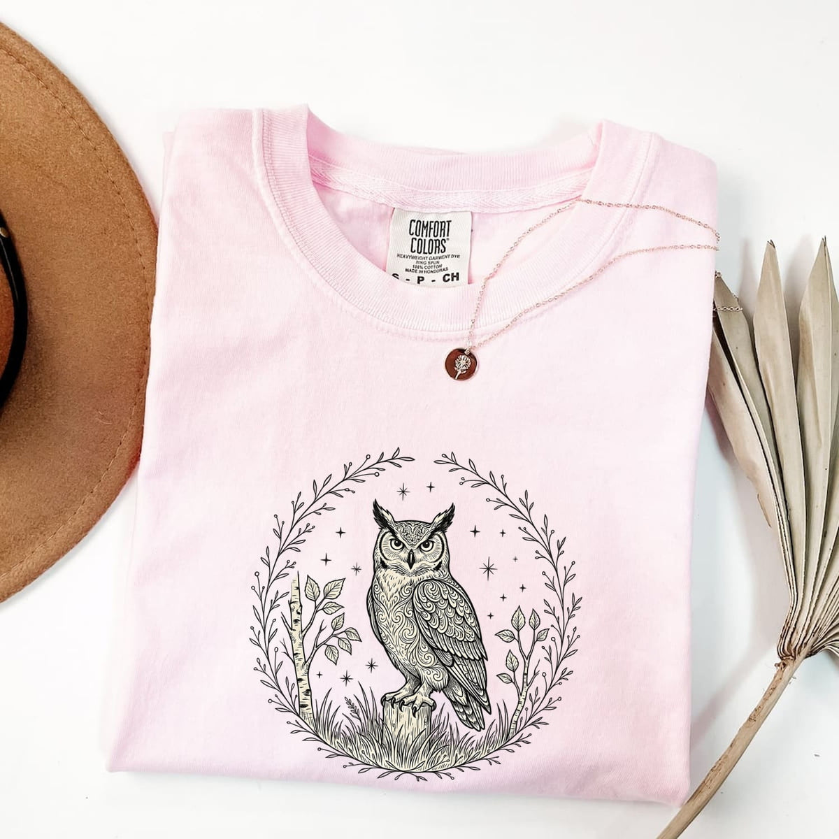 Celestial Owl Shirt – Vintage Botanical Owl Graphic Tee, Boho Nature Shirt