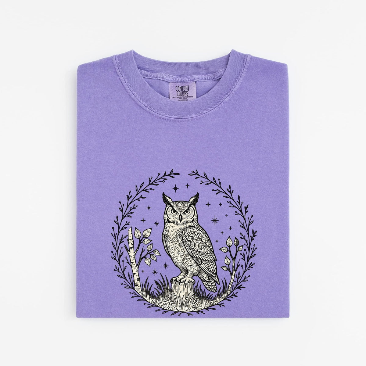 Celestial Owl Shirt – Vintage Botanical Owl Graphic Tee, Boho Nature Shirt