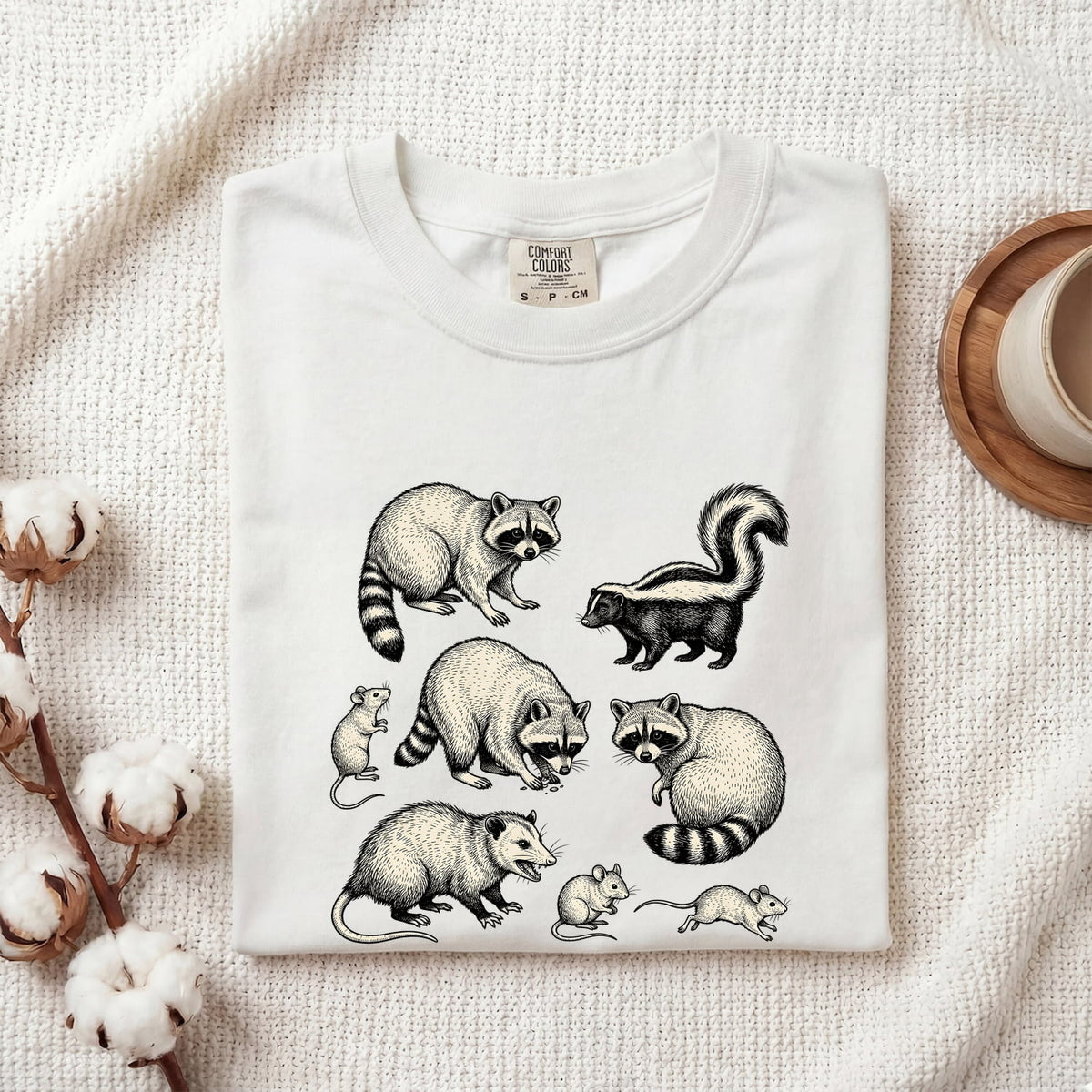 Woodland Animals Shirt, Raccoon Skunk Opossum Tee, Forest Animal Tee