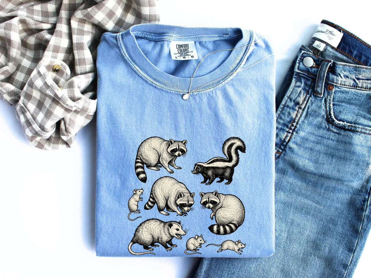 Woodland Animals Shirt, Raccoon Skunk Opossum Tee, Forest Animal Tee
