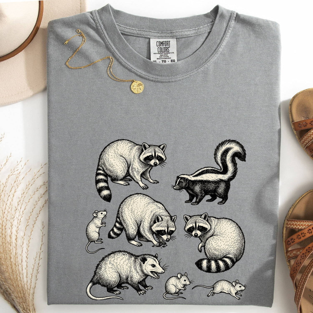 Woodland Animals Shirt, Raccoon Skunk Opossum Tee, Forest Animal Tee