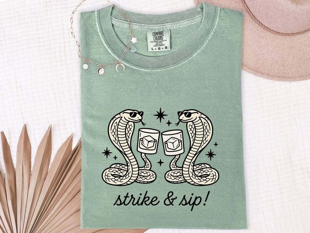 Strike and Sip Snake Shirt, Funny Cobra Cocktail Tee, Snake Lover Gift