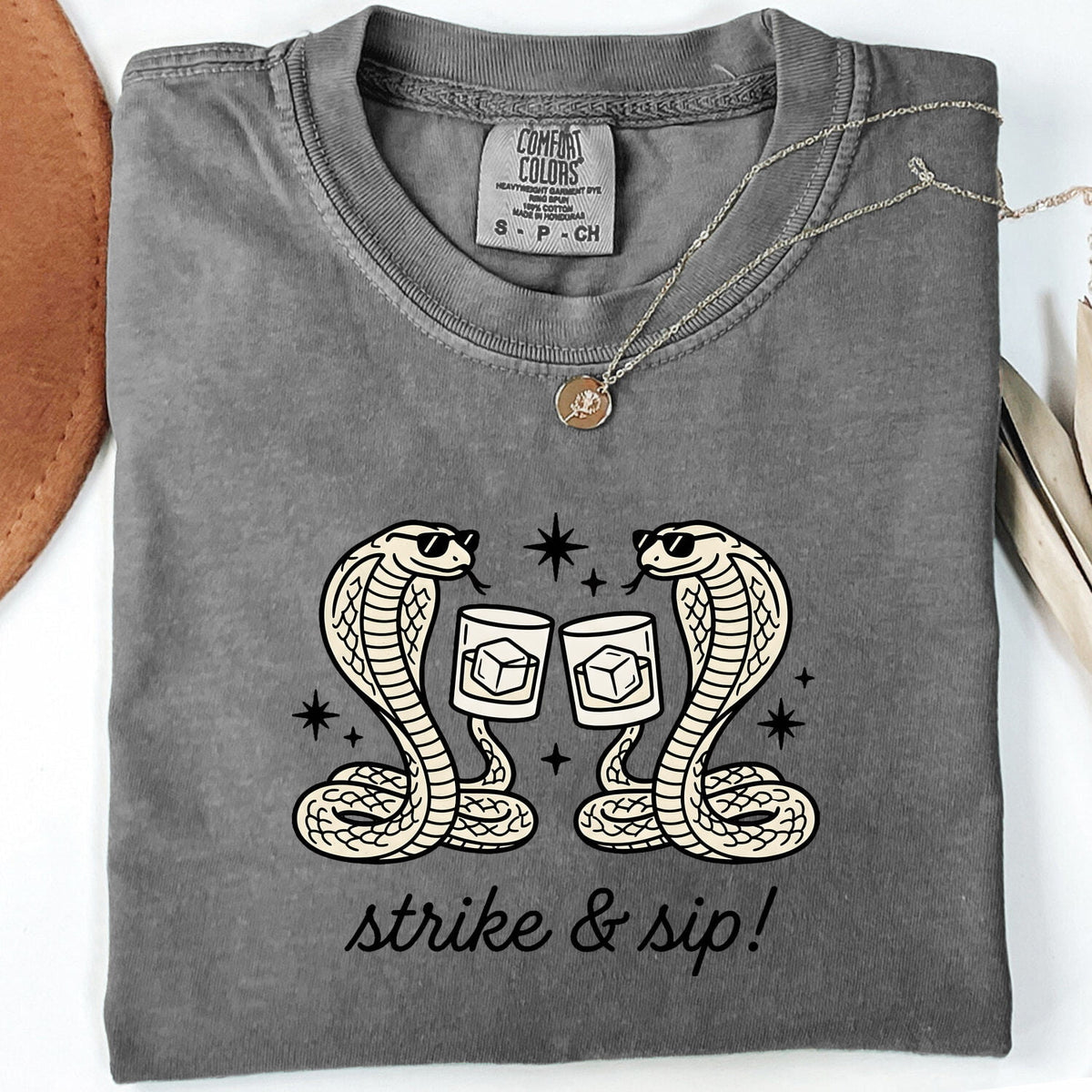 Strike and Sip Snake Shirt, Funny Cobra Cocktail Tee, Snake Lover Gift