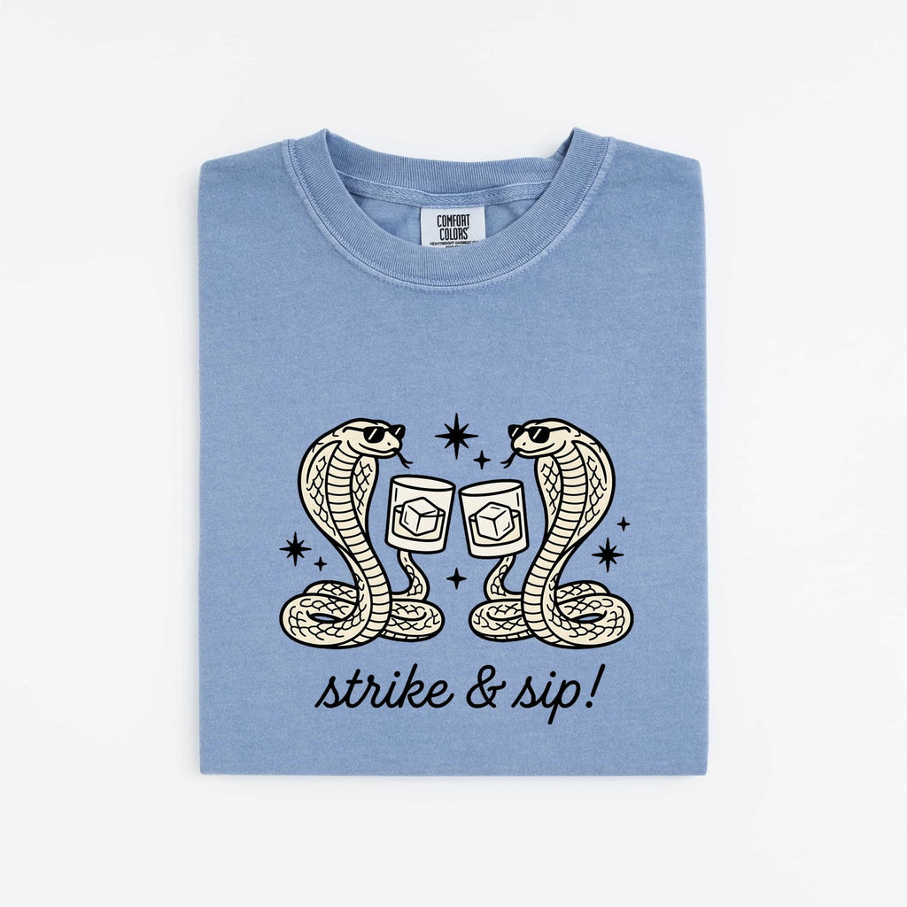 Strike and Sip Snake Shirt, Funny Cobra Cocktail Tee, Snake Lover Gift