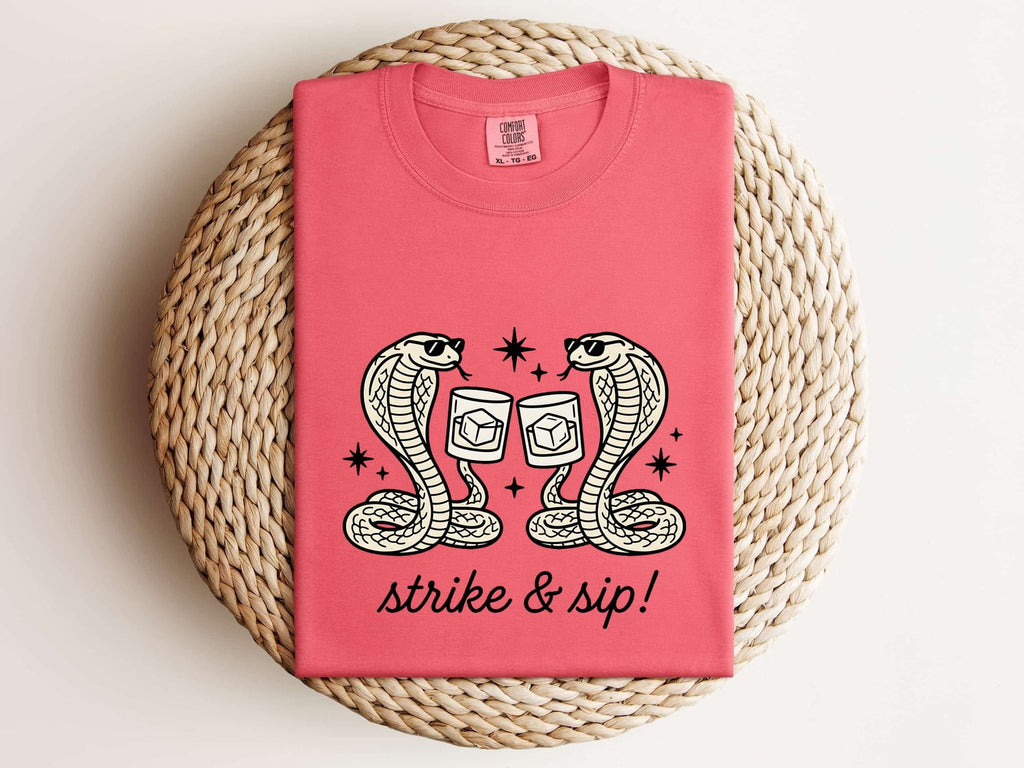 Strike and Sip Snake Shirt, Funny Cobra Cocktail Tee, Snake Lover Gift