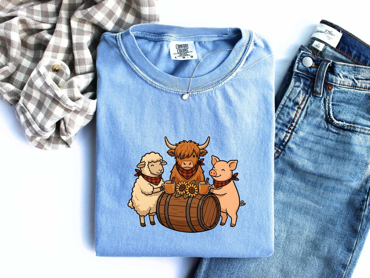 Cute Farm Animals Shirt, Highland Cow Pig and Sheep Tee, Country Girl Tee