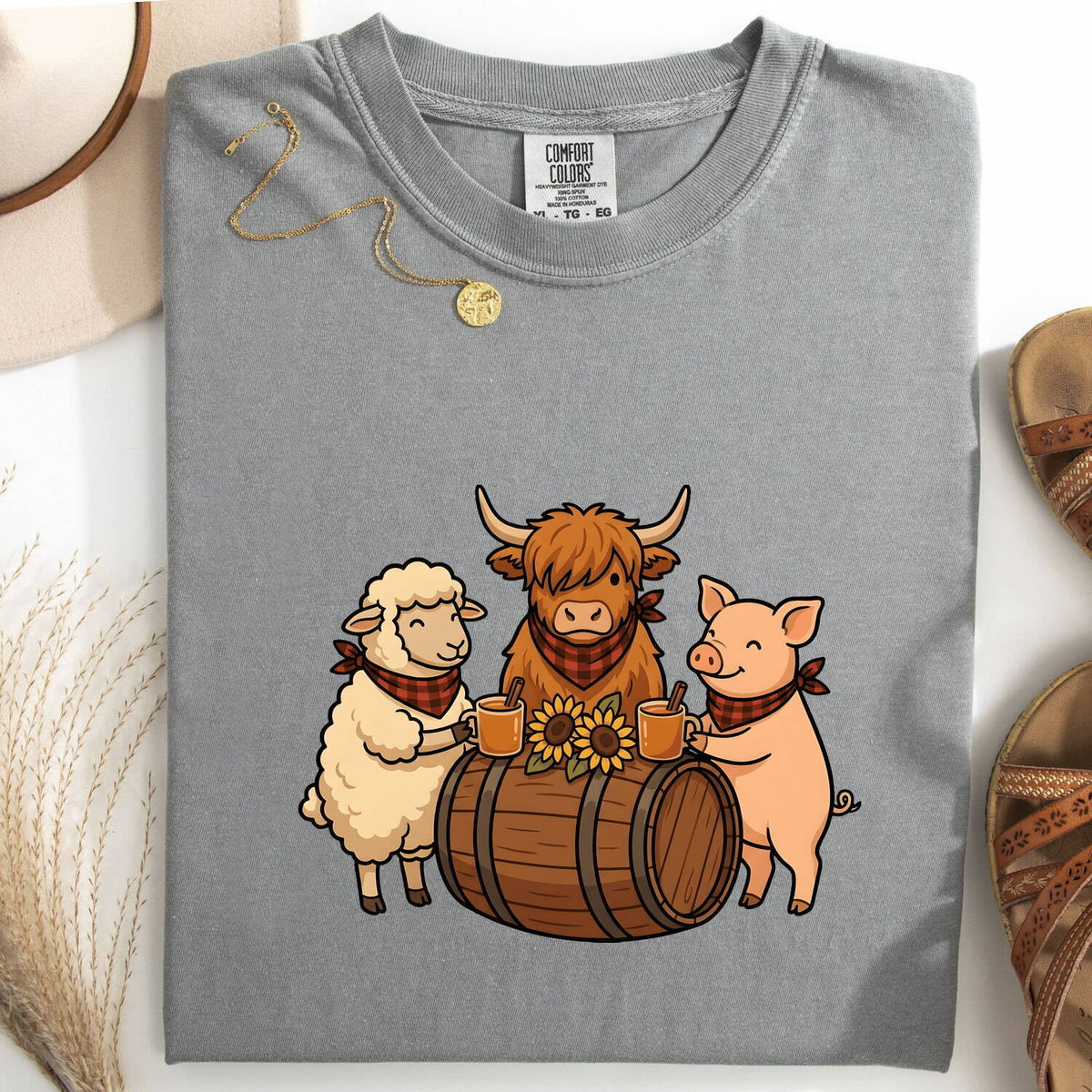 Cute Farm Animals Shirt, Highland Cow Pig and Sheep Tee, Country Girl Tee