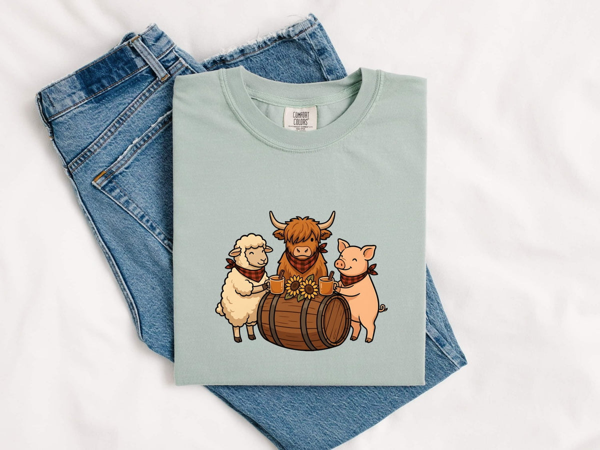 Cute Farm Animals Shirt, Highland Cow Pig and Sheep Tee, Country Girl Tee