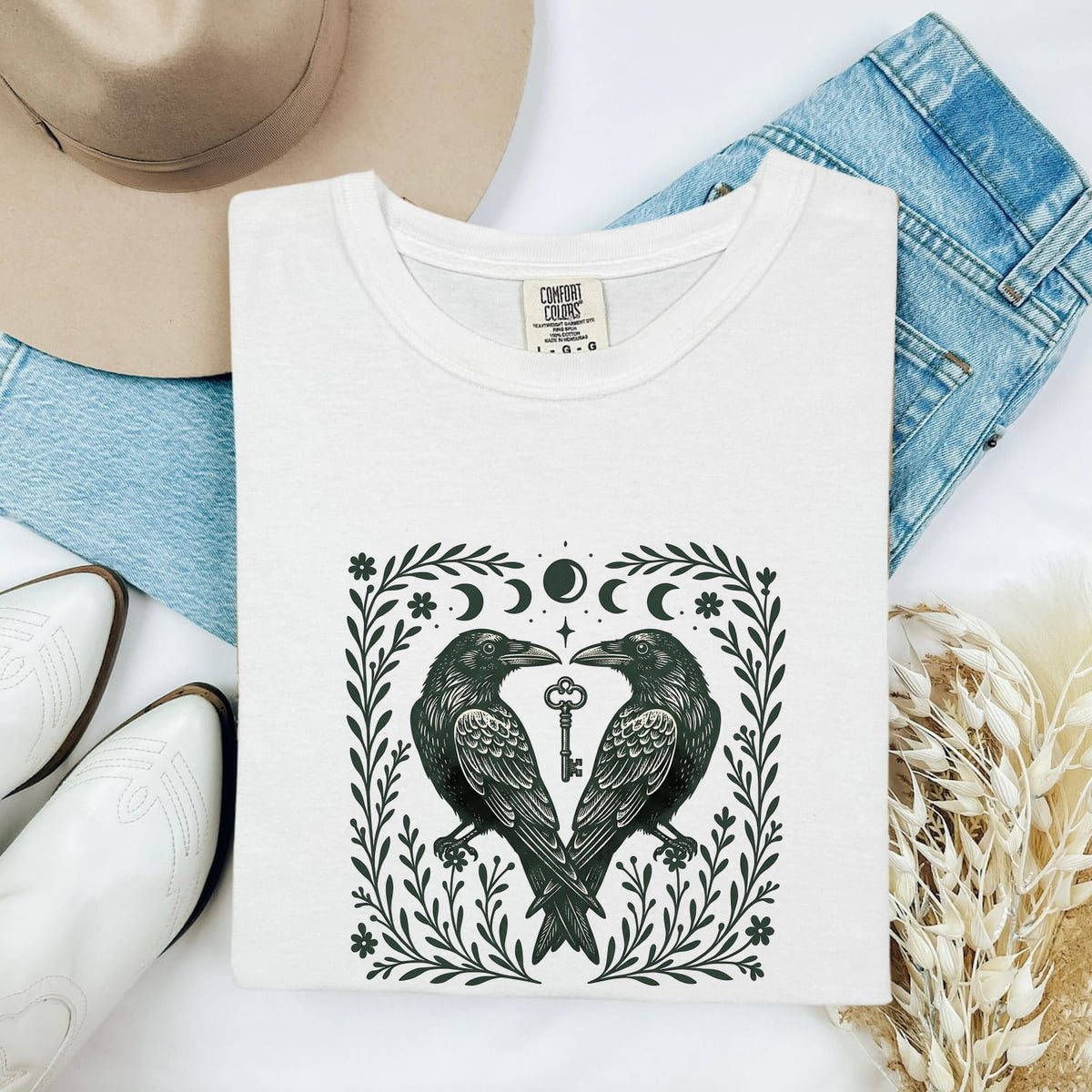 Raven Shirt, Gothic Crow Tee, Moon Phase Graphic Tee