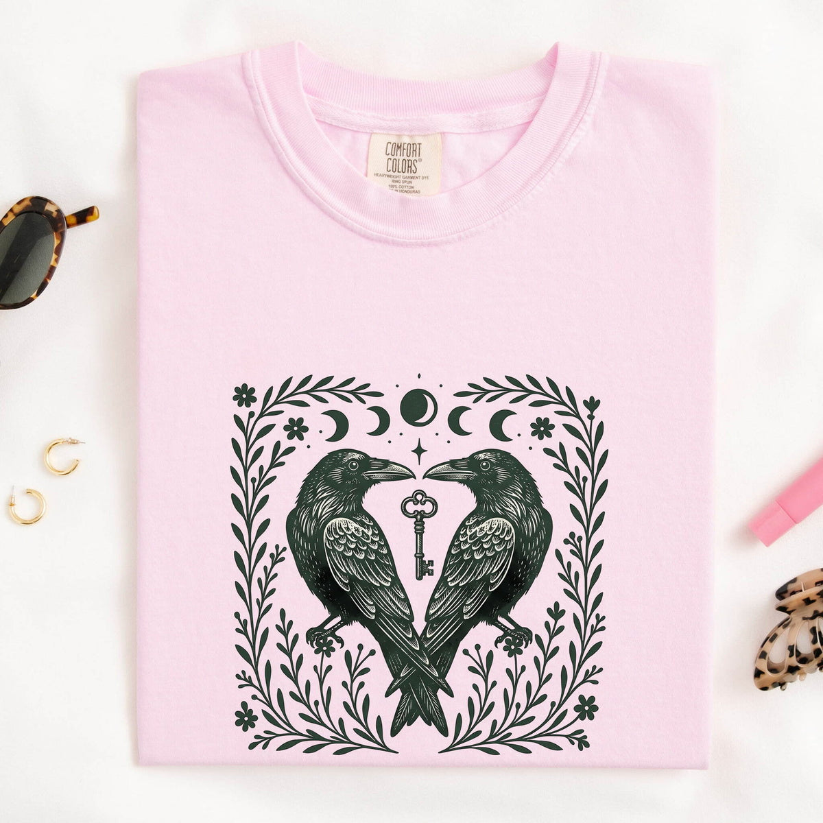 Raven Shirt, Gothic Crow Tee, Moon Phase Graphic Tee